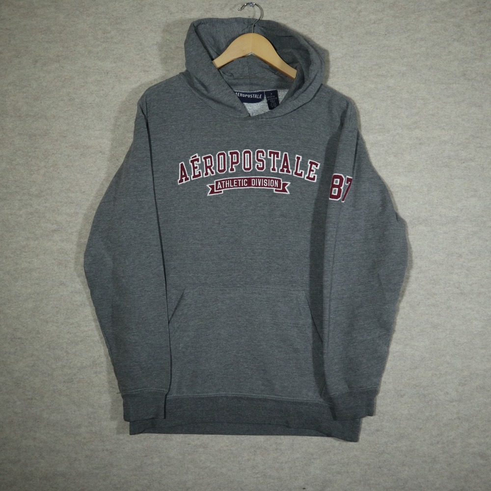 Aeropostale Hoodie Mens Medium Gray Athletic Division Pullover Sweatshirt 87
